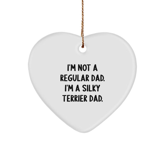 Funny Silky Terrier Dad Gifts for Men, Heart Ornament, Unique Christmas Memorable Presents from Daughters, Sons, Family for Silky Terrier Dog Lovers - Image 1