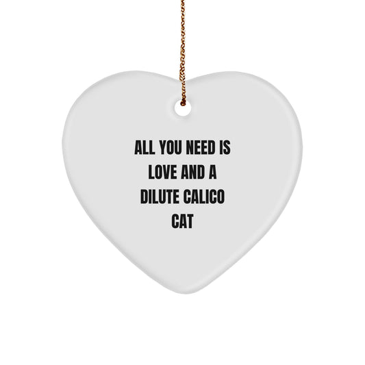 Dilute Calico Cat Love Gifts from Men to Friends, Heart Ornament for Christmas - Image 1