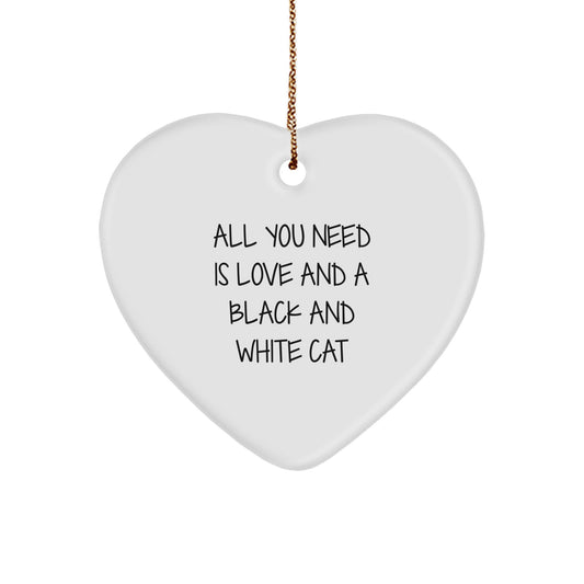 Funny Black and White Cat Heart Ornament Gifts from Friends for Black and White Cat Lover, Christmas Unique Gifts, All You Need Is Love And A Black And White Cat - Image 1