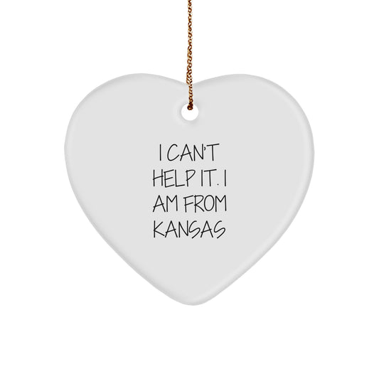 Funny Kansas Heart Ornament Gifts for Kansas Men from I Can't Help It. I Am From Kansas Christmas Decorations - Unique Gifts from Kansas to Friends - Image 1