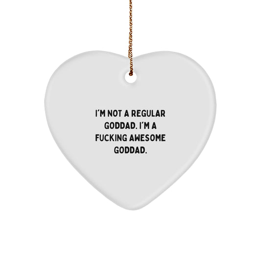 Funny Goddad Gifts, 'I'm Not A Regular Goddad. I'm A F--king Awesome Goddad.' Heart Ornament, Christmas Memorable Presents for Men Gifts from Family - Image 1