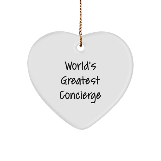 Funny 'World's Greatest Concierge' Heart Ornament Gifts for Men, Unique Christmas Unique Gifts from Family to Friends, Coworkers - Image 1