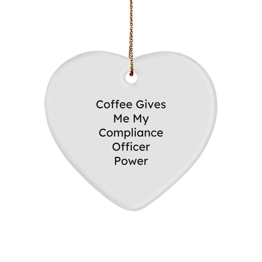 Funny Compliance Officer Gifts from Friends, Unique Heart Ornament for Compliance Officer Men, Christmas Decorations with 'Coffee Gives Me My Compliance Officer Power' Quote - Image 1