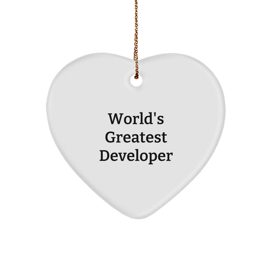 Funny Developer Gifts from Friends - World's Greatest Developer Heart Ornament for Christmas Unique Gifts for Him or Her - Image 1