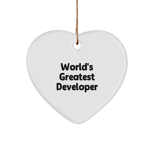 Funny Developer Heart Ornament Gifts from Friends, Unique Christmas Unique Gifts for Developer, 'World's Greatest Developer' Quote, Heart Shaped, White, Perfect for Developer Enthusiasts - Image 1