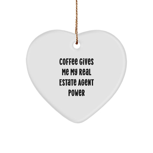 Funny Real Estate Agent Gifts from Women to Men, Heart Ornament Christmas Unique Gifts, Coffee Gives Me My Power - Image 1