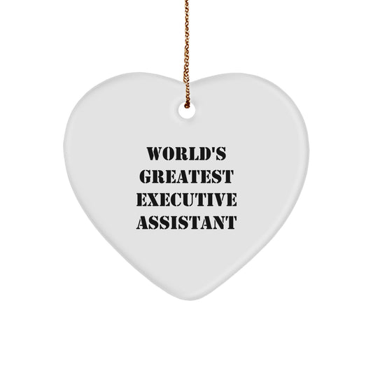 Funny, 'World's Greatest' Executive Assistant Heart Ornament Gifts from Men to Friends, Coworkers, or Family for Christmas Unique Presents - Image 1