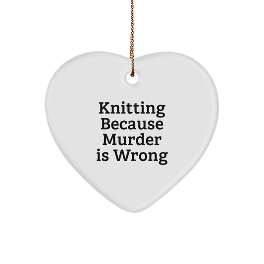 Knitting Lover's Heart Ornament, Funny Gift for Knitting Friends, Christmas Unique Gifts from You to Them, White Heart Shaped MDF Decoration - Image 1