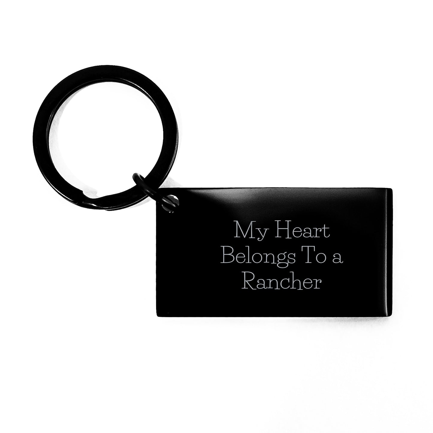Funny Rancher Gifts for Men - My Heart Belongs To A Rancher Keychain, Stainless Steel Engraved Keychain, Christmas Unique Gifts from Friends to Family - Image 1