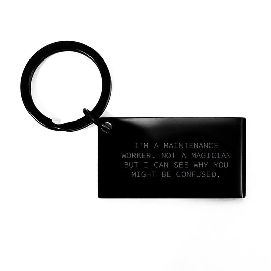 Funny Maintenance Worker Keychain Gifts from Men, Unique Birthday Ideas for Friends, Engraved Stainless Steel Keychain - Image 1