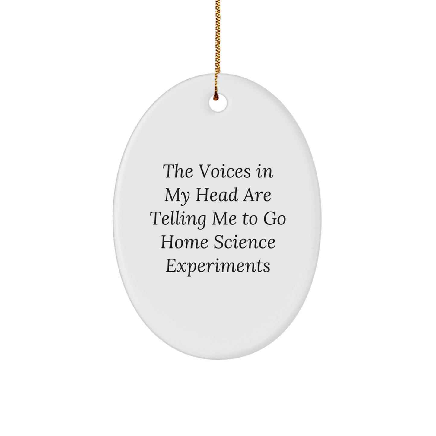 Funny Home Science Experiments Decor Oval Ornament, Gifts for Home Science Experiments Enthusiasts, 'The Voices In My Head Are Telling Me To Go Home Science Experiments' from Friends - Image 1
