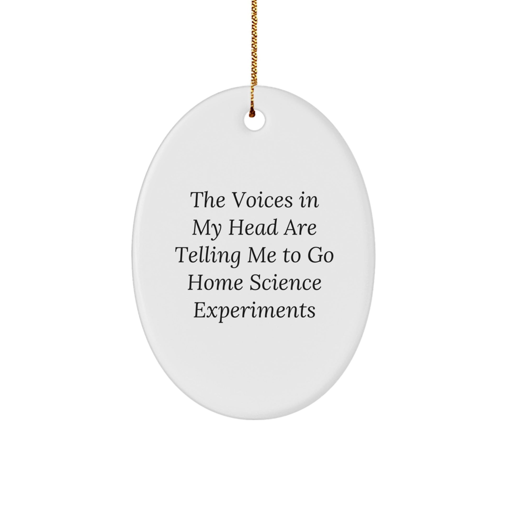 Funny Home Science Experiments Decor Oval Ornament, Gifts for Home Science Experiments Enthusiasts, 'The Voices In My Head Are Telling Me To Go Home Science Experiments' from Friends - Image 1