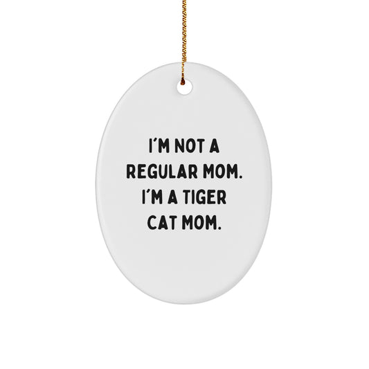 Funny Tiger Cat Mom Oval Ornament Gifts from Friends to Family for Christmas - Image 1