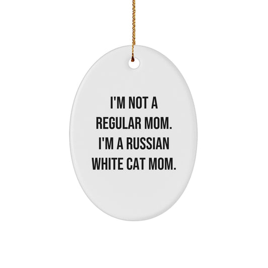 Funny Russian White Cat Mom Oval Ornament, Gifts from Family to Russian White Cat, Christmas Unique Gifts - Image 1