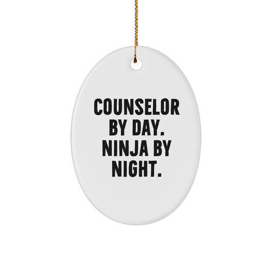 Counselor Gifts from Men, Unique Oval Ornament for Counselor By Day. Ninja By Night., Christmas Fun - Image 1