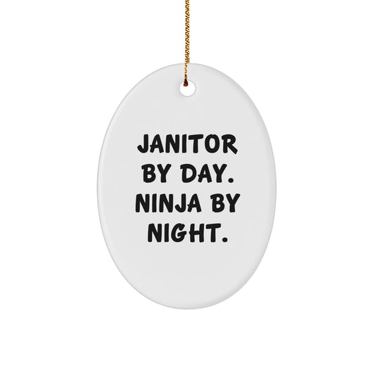 Janitor Gifts for Men, Oval Ornament by Day, Ninja by Night, Christmas Unique Gifts from Friends - Image 1