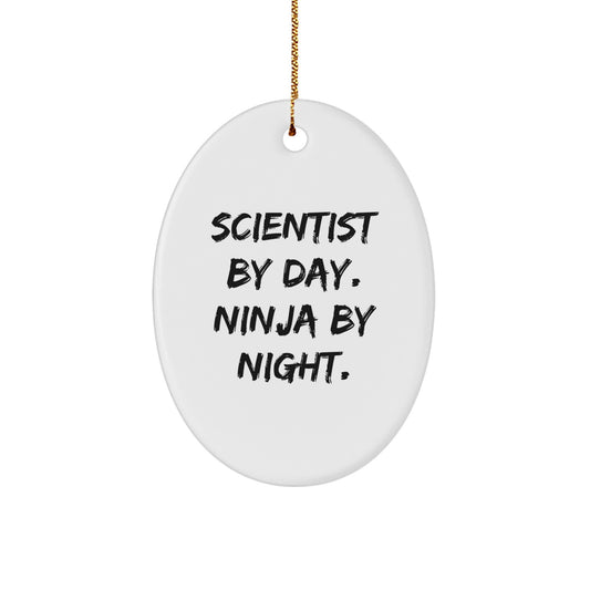 Gifts from Family for Scientist By Day Ninja By Night Oval Ornament, White, Christmas Unique Presents for Men - Image 1