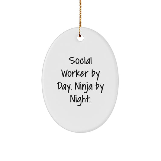 Funny Social Worker Oval Ornament Gifts from Friends for Social Workers Christmas Unique - Image 1