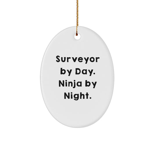 Surveyor Gifts for Christmas Unique Oval Ornaments with Funny Quote 'Surveyor By Day. Ninja By Night.' from Friends - Image 1