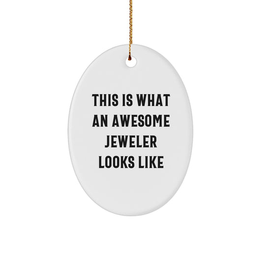 Funny Jeweler Oval Ornament Gifts from Friends and Family, This Is What An Awesome Jeweler Looks Like, Oval Ornament for Jeweler Christmas Unique Gifts - Image 1