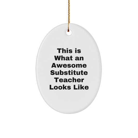 Funny Substitute Teacher Gifts - This Is What An Awesome Substitute Teacher Looks Like Oval Ornament, Gifts from Friends for Substitute Teacher, Christmas Unique Gifts - Image 1