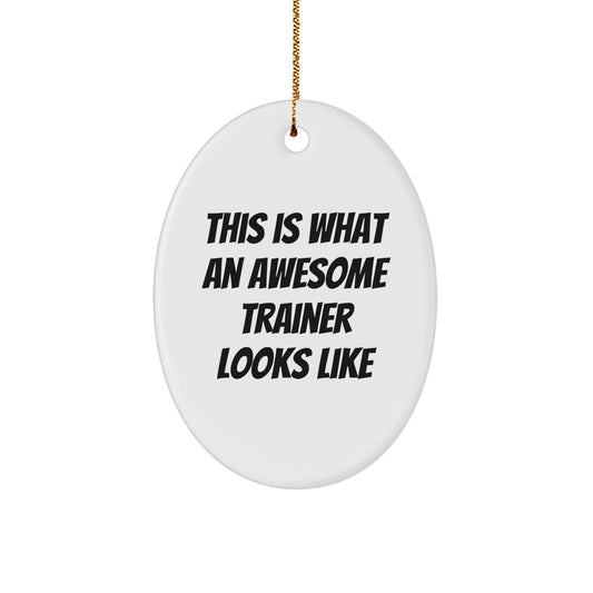Trainer Gifts from Friends, This Is What An Awesome Trainer Looks Like Oval Ornament for Christmas, Gifts for Trainers - Image 1