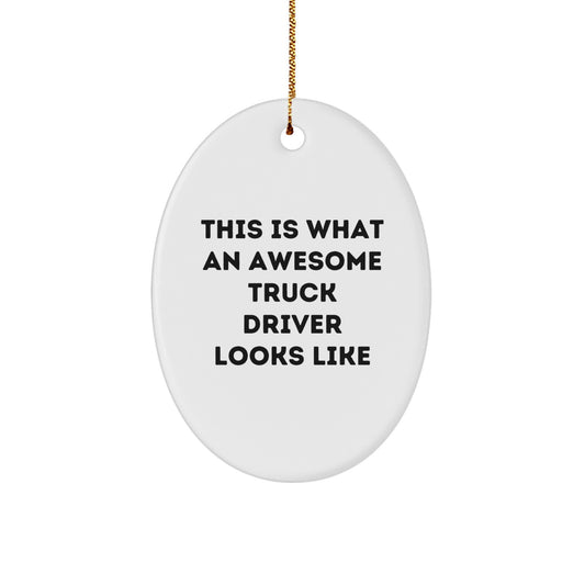 Funny Truck Driver Gifts, This Is What An Awesome Truck Driver Looks Like, Oval Ornament, Christmas Memorable Present for Friends, Family, Coworkers - Image 1