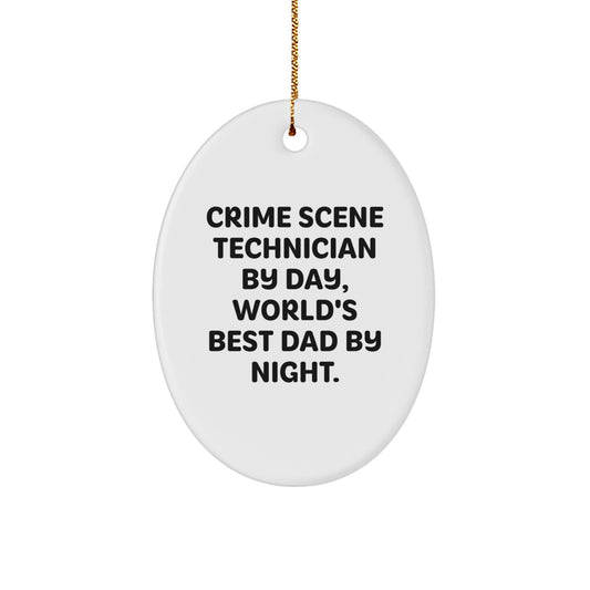Crime Scene Technician Gifts from Mom, Oval Ornament for Crime Scene Technician By Day, World's Best Dad By Night. at Christmas, Unique Oval Ornament - Image 1