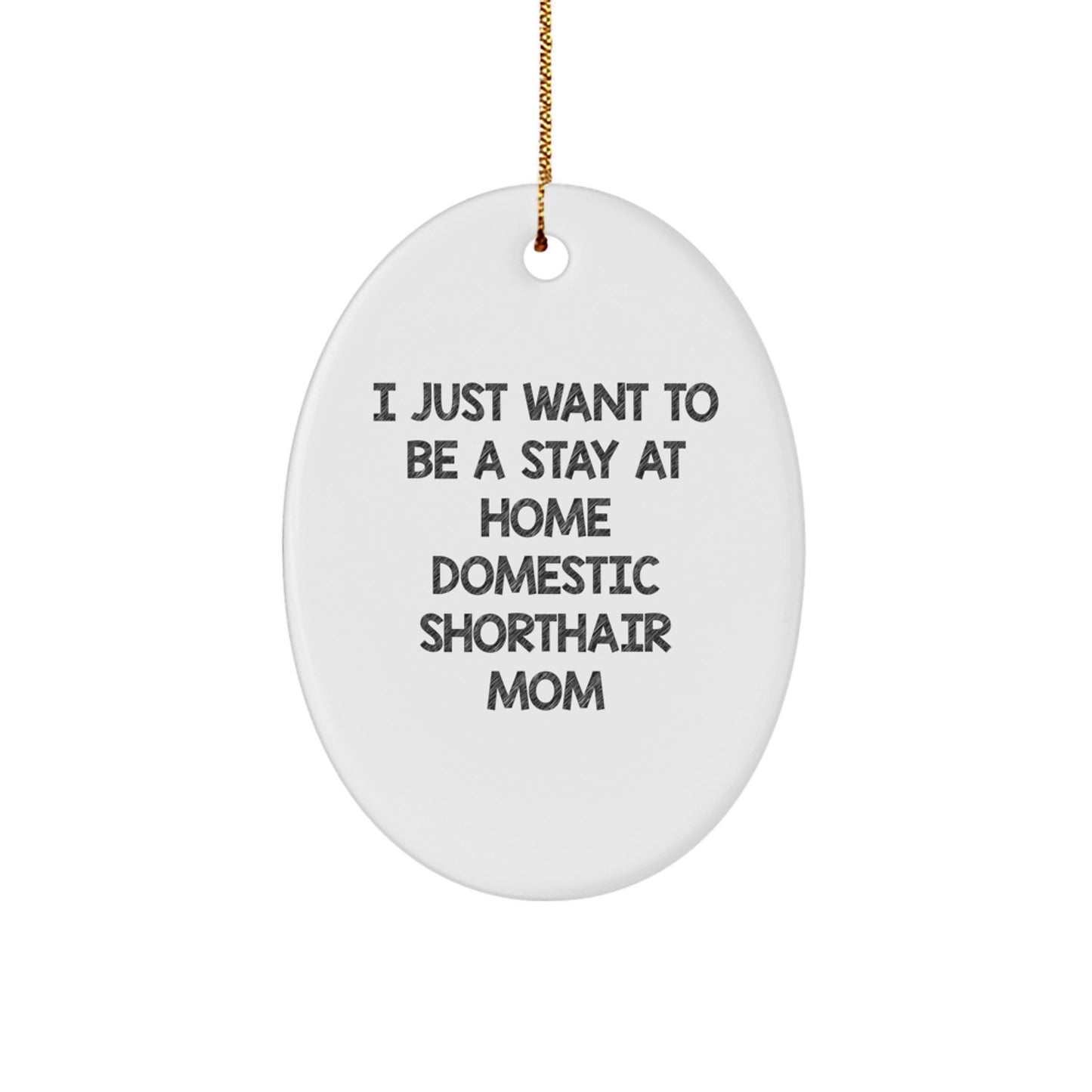Domestic Shorthair Cat Mom Gifts from Friends, Funny Oval Ornament for Christmas Unique Gifts, I Just Want To Be A Stay At Home Domestic Shorthair Mom - Image 1