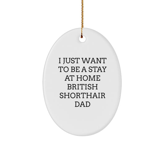 British Shorthair Cat Oval Ornament Gifts from Dad for Christmas - 'I Just Want To Be A Stay At Home British Shorthair Dad' - Image 1