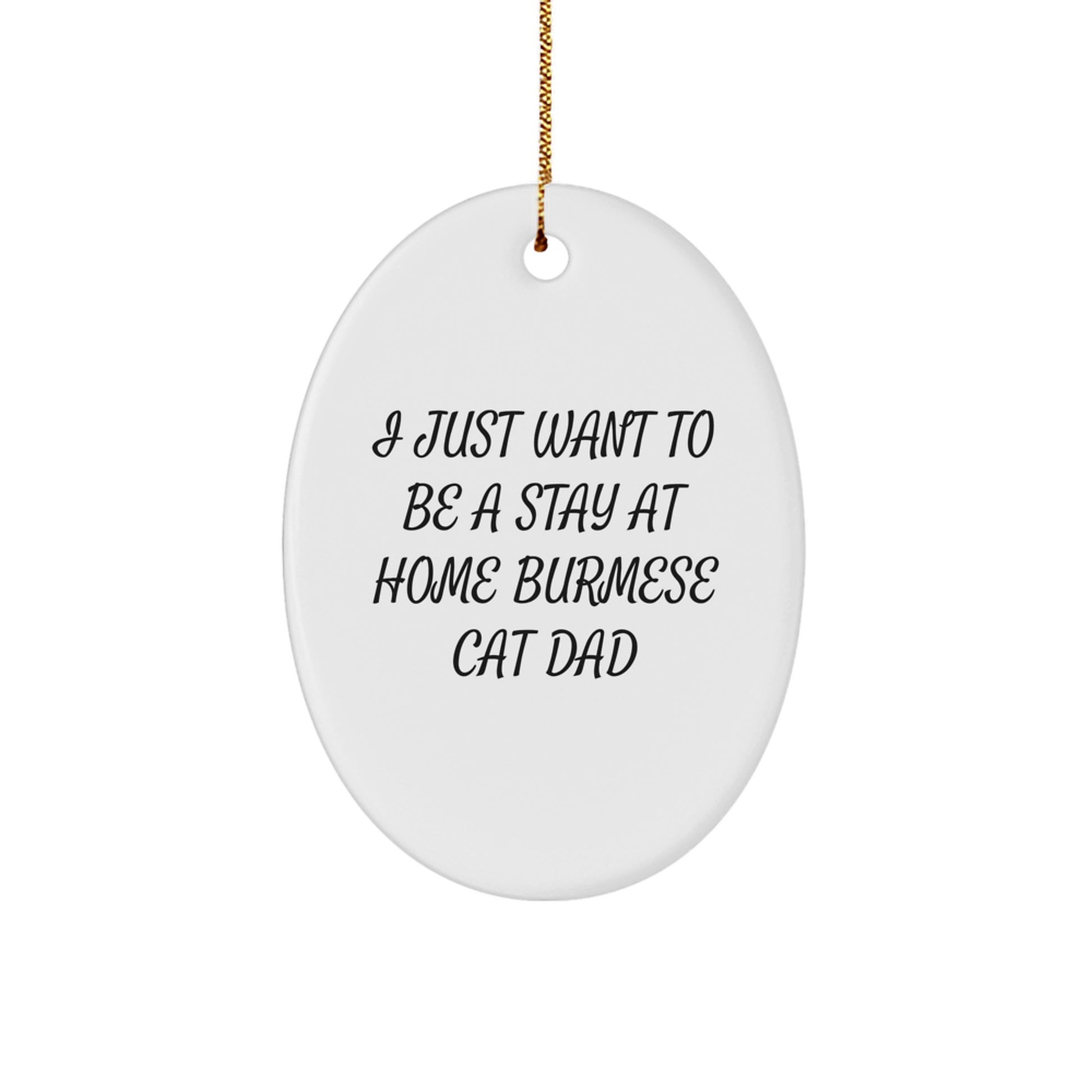 Funny Burmese Cat Dad Gifts from Men to Friends - Oval Ornament Quote 'I Just Want To Be A Stay At Home Burmese Cat Dad' for Christmas - Image 1