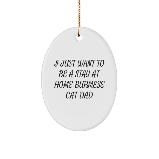 Funny Burmese Cat Dad Gifts from Men to Friends - Oval Ornament Quote 'I Just Want To Be A Stay At Home Burmese Cat Dad' for Christmas - Image 1