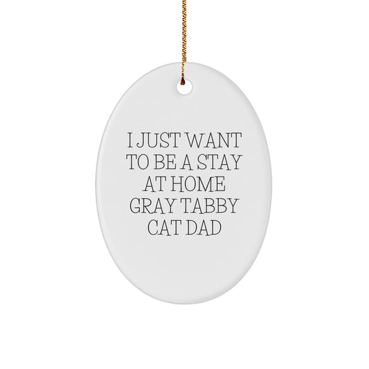 Gray Tabby Cat Oval Ornament Gifts for Dad, Funny Stay at Home Quotes, Christmas Unique Gifts from Men to Family - Image 1