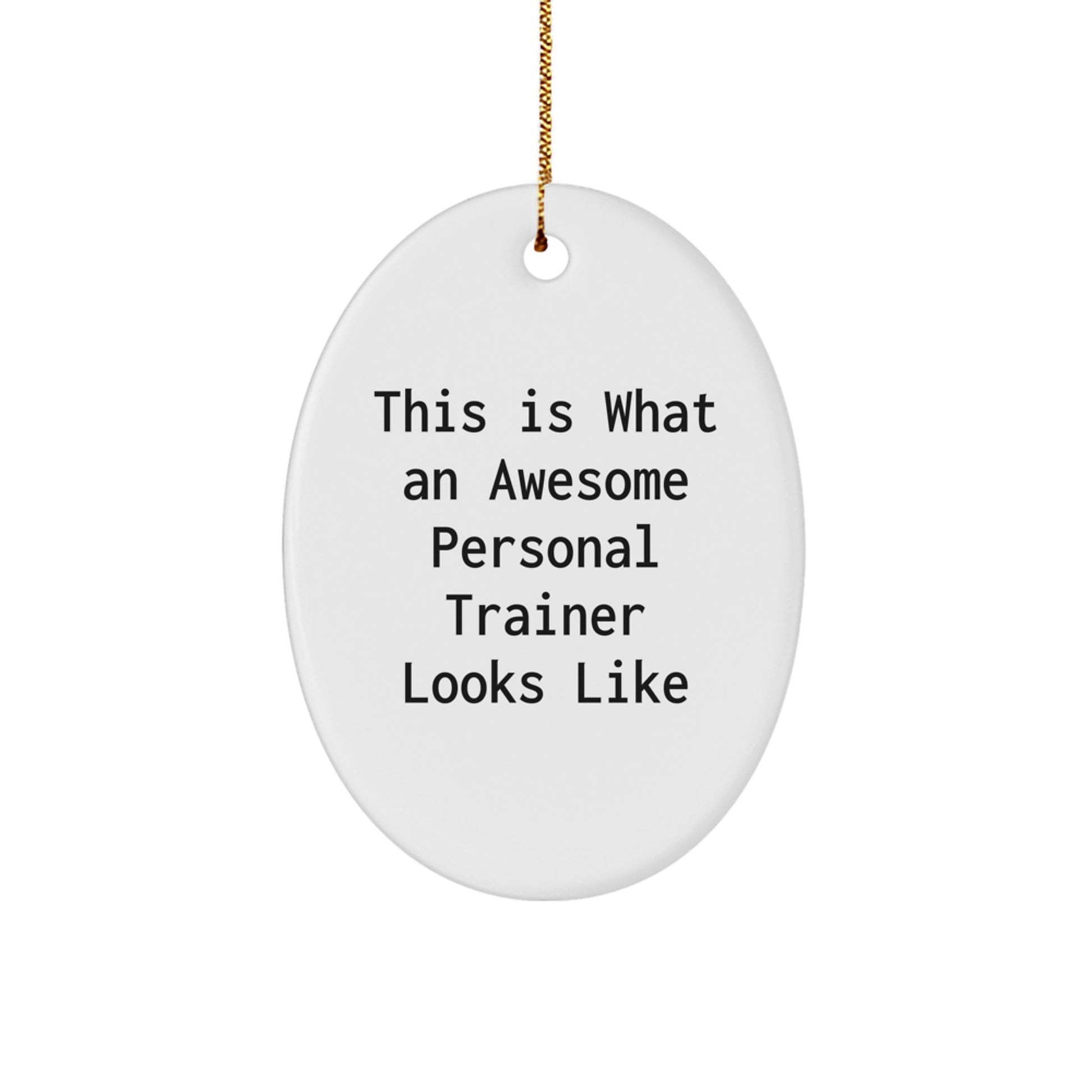 Funny Personal Trainer Gifts from Men to Personal Trainer Friends Christmas Unique Oval Ornament - 'This Is What An Awesome Personal Trainer Looks Like' - Image 1