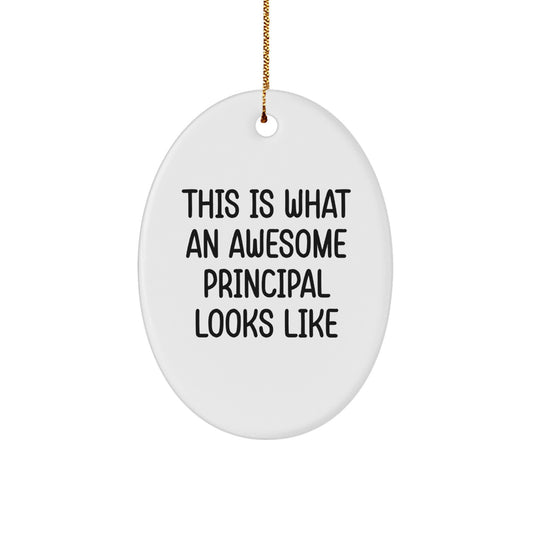 Funny Principal Gifts from Friends, Inspirational Oval Ornament for Christmas Unique Gifts, This Is What An Awesome Principal Looks Like Quote, Principal, Oval Shaped Decor - Image 1