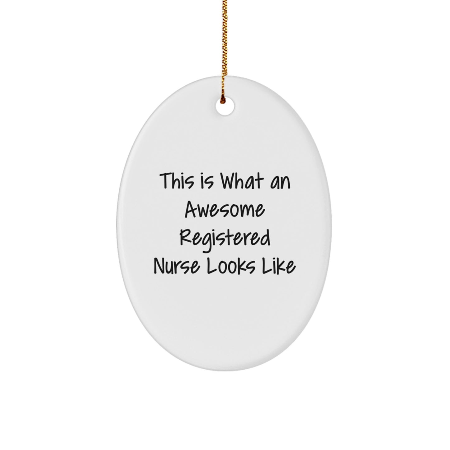 Funny Registered Nurse Gifts from Friends for Christmas - Oval Ornament Quote, This Is What An Awesome Registered Nurse Looks Like - Unique Decorative Item - Image 1