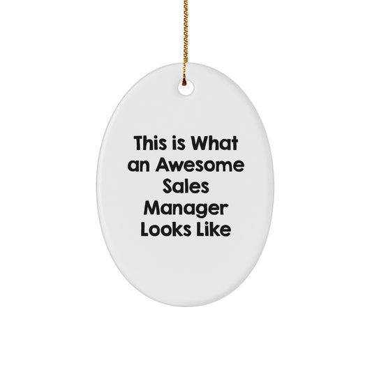 Funny Sales Manager Gifts - 'This Is What An Awesome Sales Manager Looks Like' Oval Ornament, White, 3.25'' Tall, for Gifts from Men to Sales Managers, Christmas Unique Gifts - Image 1
