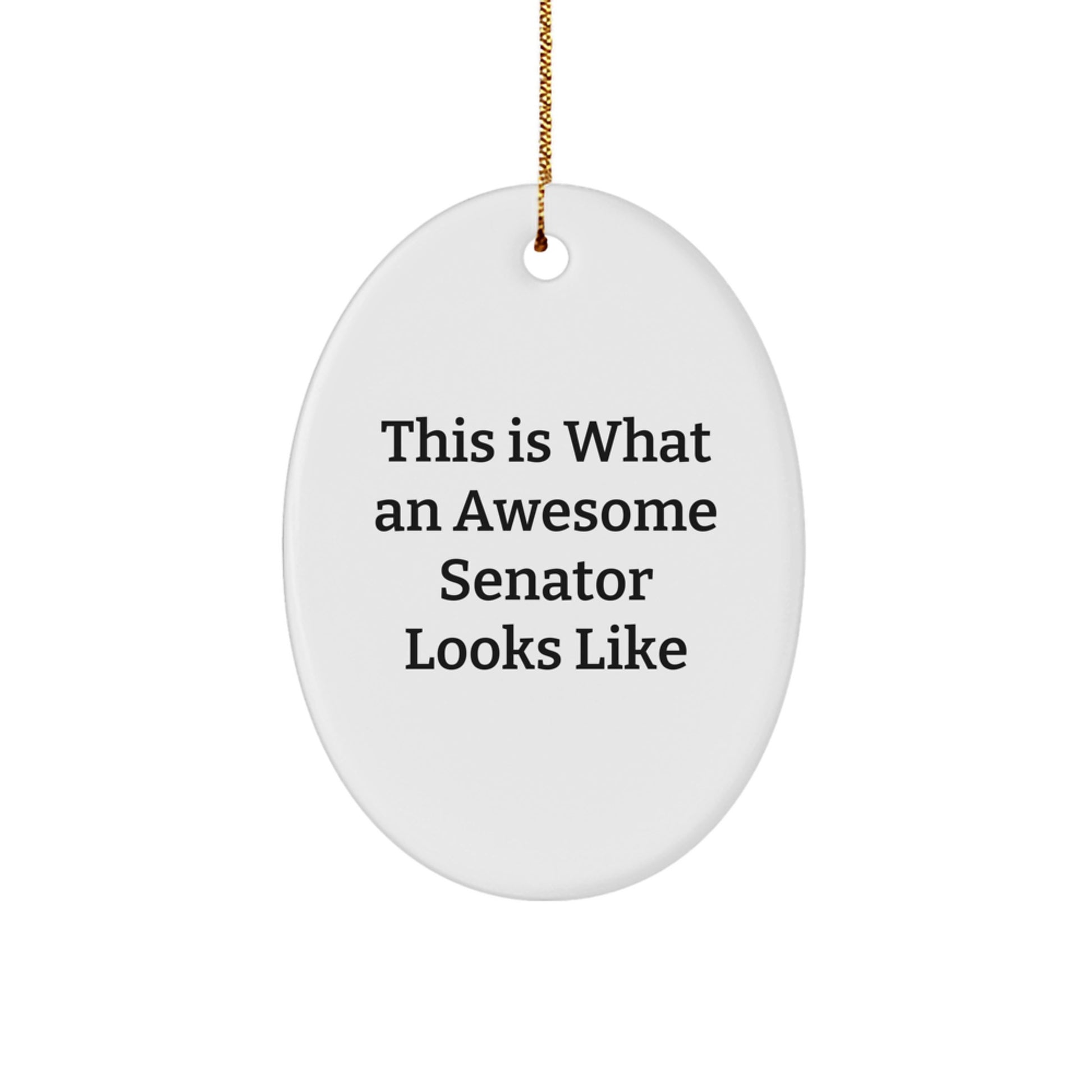 Funny Senator Quotes Oval Ornament Gifts from Men to Men for Christmas, This Is What An Awesome Senator Looks Like, White Oval Shaped - Image 1