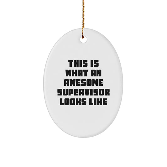 Funny Supervisor Gifts for Men, Women, Friends, Coworkers, Family - 'This Is What An Awesome Supervisor Looks Like' Oval Ornament, White, 3.25'' tall, Christmas Unique Gifts from Friends - Image 1