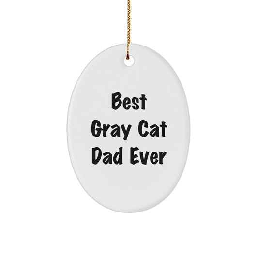 Funny Gray Cat Dad Ever Oval Ornament Gifts from Family for Christmas - Image 1