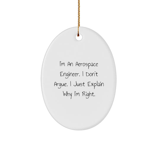 Funny Aerospace Engineer Christmas Unique Gifts from Friends for Men Oval Ornament I'm An Aerospace Engineer I Don't Argue I Just Explain Why I'm Right - Christmas Unique Decorations - Image 1