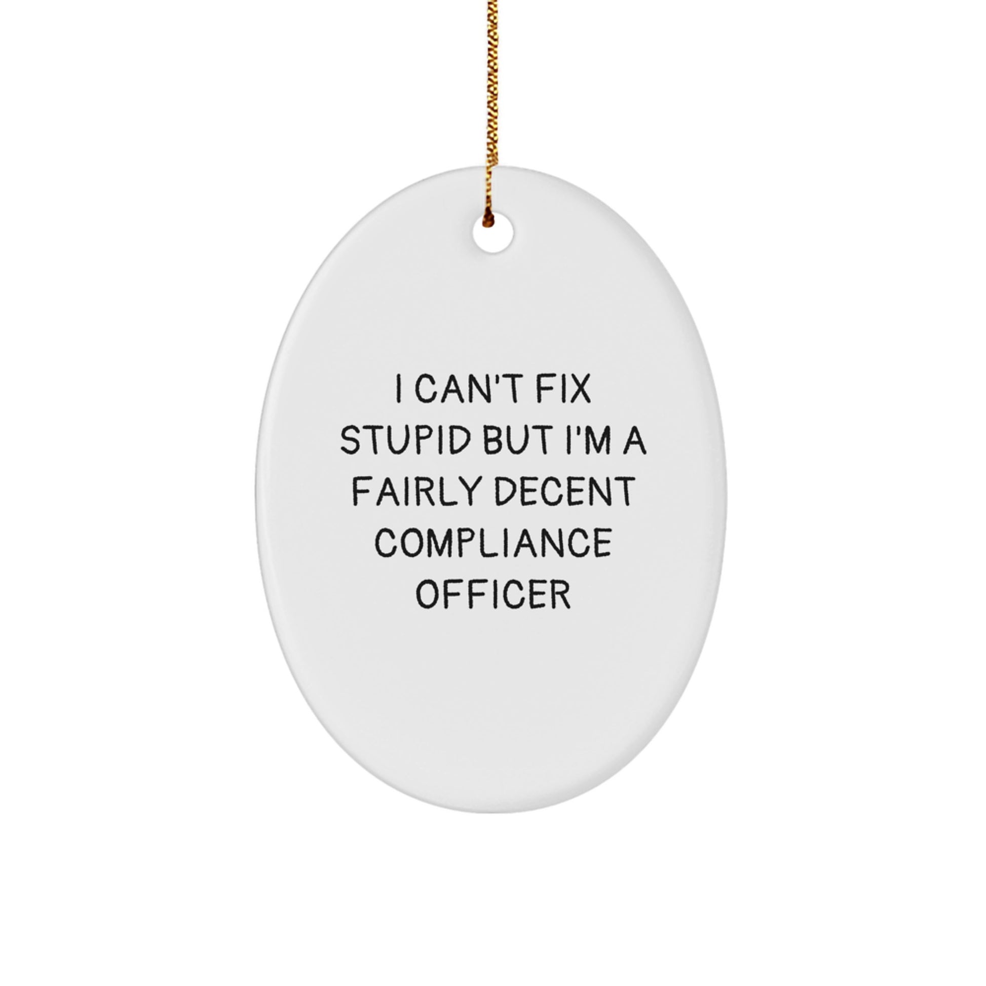 Funny Compliance Officer Gifts from Friends for Men Funny Oval Ornament I Can't Fix Stupid - Image 1