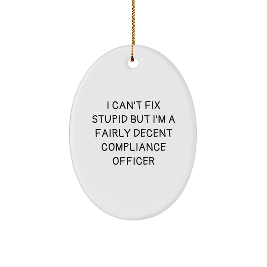 Funny Compliance Officer Gifts from Friends for Men Funny Oval Ornament I Can't Fix Stupid - Image 1