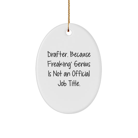 Funny Drafter Gifts from Family Members, Unique Oval Ornament for Christmas Unique Gifts, 'Drafter. Because Freaking' genius Is Not An Official Job Title.' - Image 1