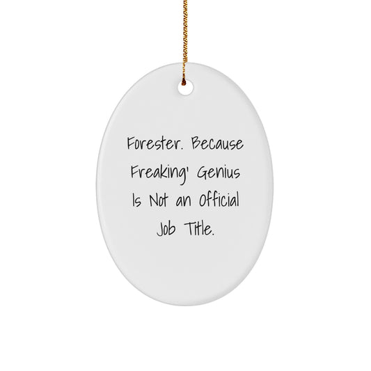 Funny Forester Gifts, Oval Ornament, 'Forester. Because Freaking' genius Is Not An Official Job Title.' Quote, Christmas Unique Gifts from Friends to Forester - Image 1