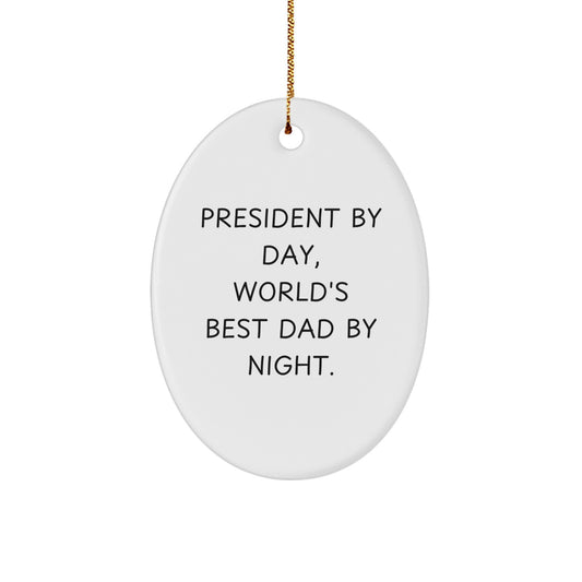 President Gifts for Men, World's Best Dad By Night Oval Ornament, Christmas Unique Presents from Family - Image 1