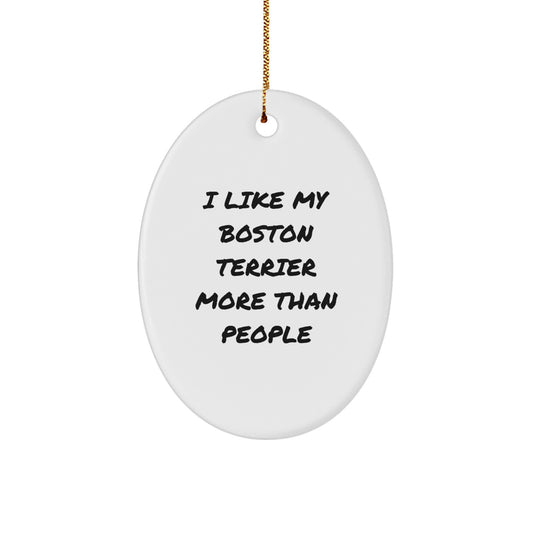 Funny Boston Terrier Dog Gifts for Men - I Like My Boston Terrier More - Oval Ornament, Unique Christmas Memorable Presents from Friends, Family - Image 1