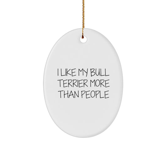 Bull Terrier Dog Lover Gifts from Friends, Family, or Coworkers - I Like My Bull Terrier More Than People Oval Ornament, Fun Christmas Unique Gift for Bull Terrier Dog Enthusiasts - Image 1