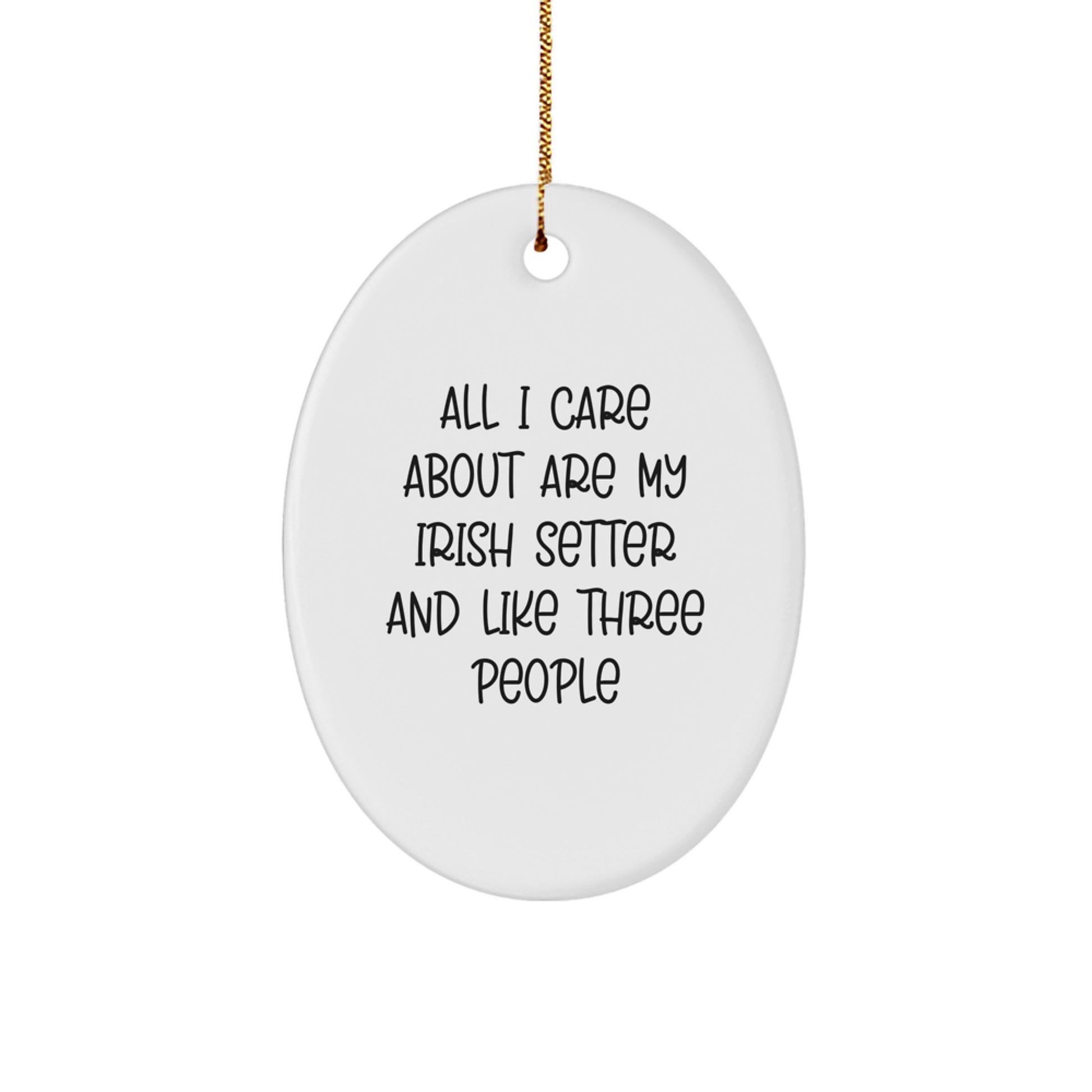 Irish Setter Dog Lovers Gifts from Men for Christmas Unique Oval Ornament, 'All I Care About Are My Irish Setter And Like Three People' Funny Quote - Image 1