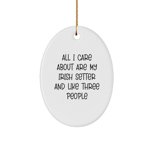 Irish Setter Dog Lovers Gifts from Men for Christmas Unique Oval Ornament, 'All I Care About Are My Irish Setter And Like Three People' Funny Quote - Image 1